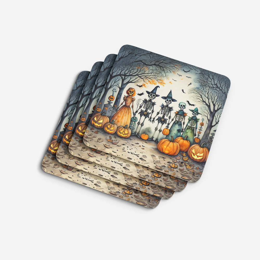 Calacas Skeletons Spooky Halloween Foam Coasters Set of 4 Cup Coasters for Indoor Outdoor, Tabletop Protection, Anti Slip, Mouse pad Material