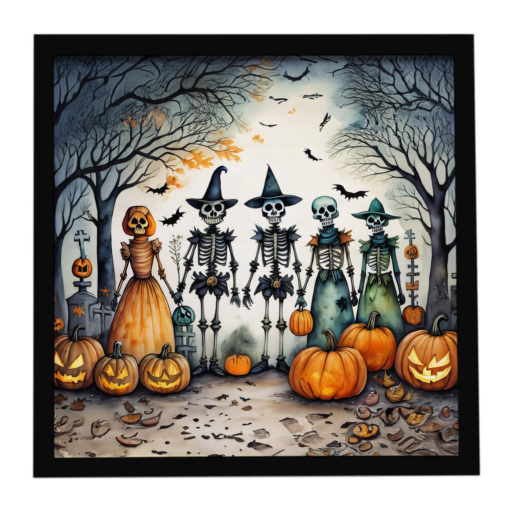 Calacas Skeletons Spooky Halloween Framed Metal Print Bathroom, Kitchen, Office, Home Decor Wall Art Ready to Hang, Square, 8X8