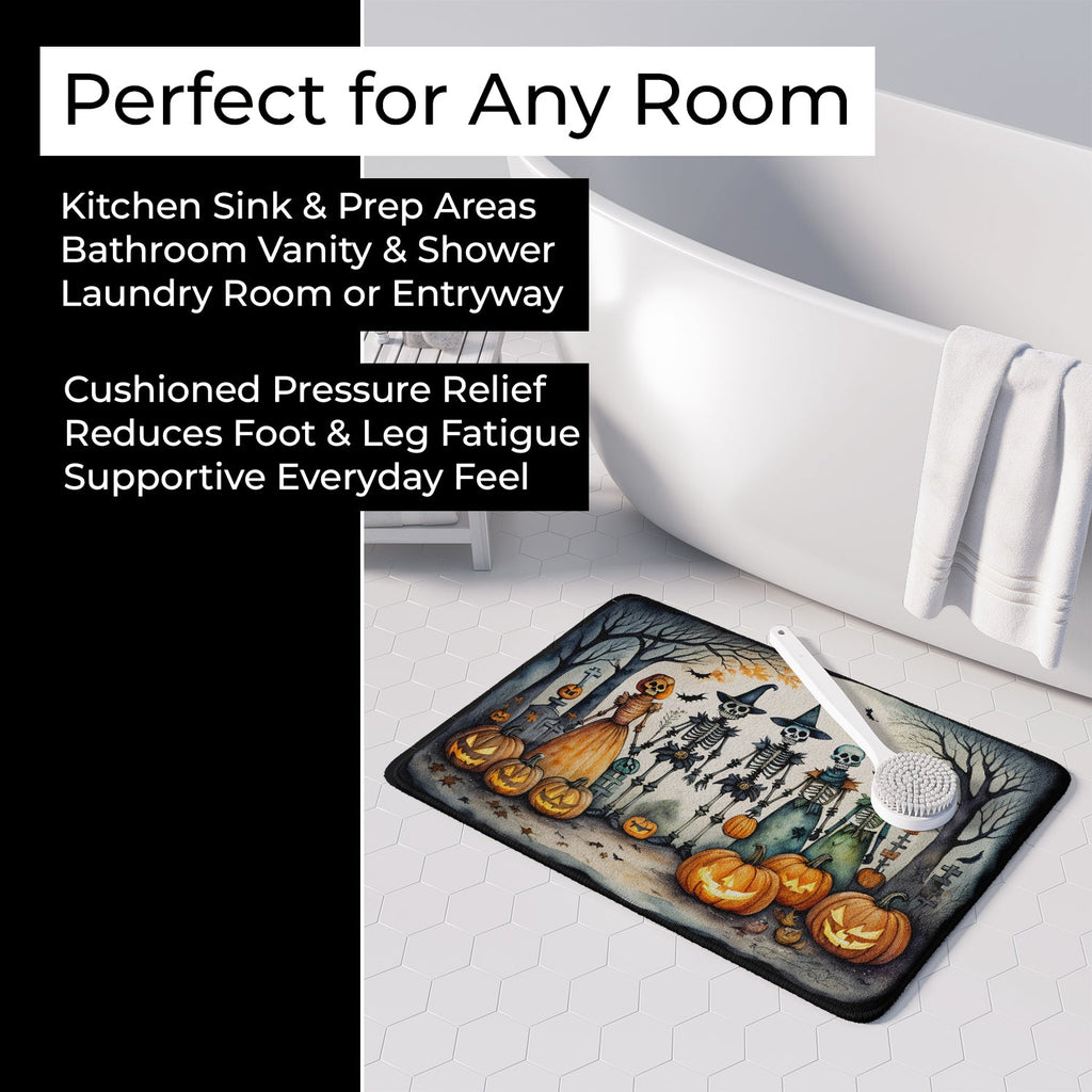 Calacas Skeletons Spooky Halloween Memory Foam Kitchen Mat Machine Washable Anti-Fatigue Cushion Comfort Bath or Kitchen Rug