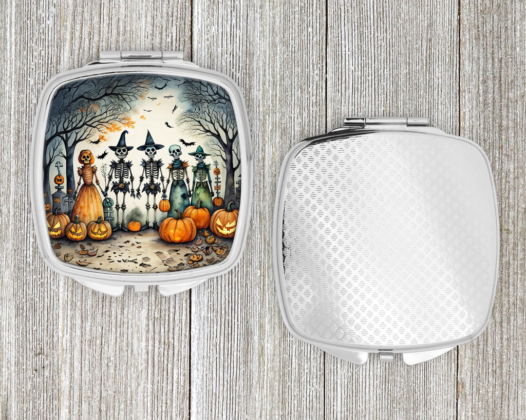 Calacas Skeletons Spooky Halloween Compact Mirror Decorative Travel Makeup Mirror for Women Girls Gifts Pocket Makeup Mirror Folding Handheld
