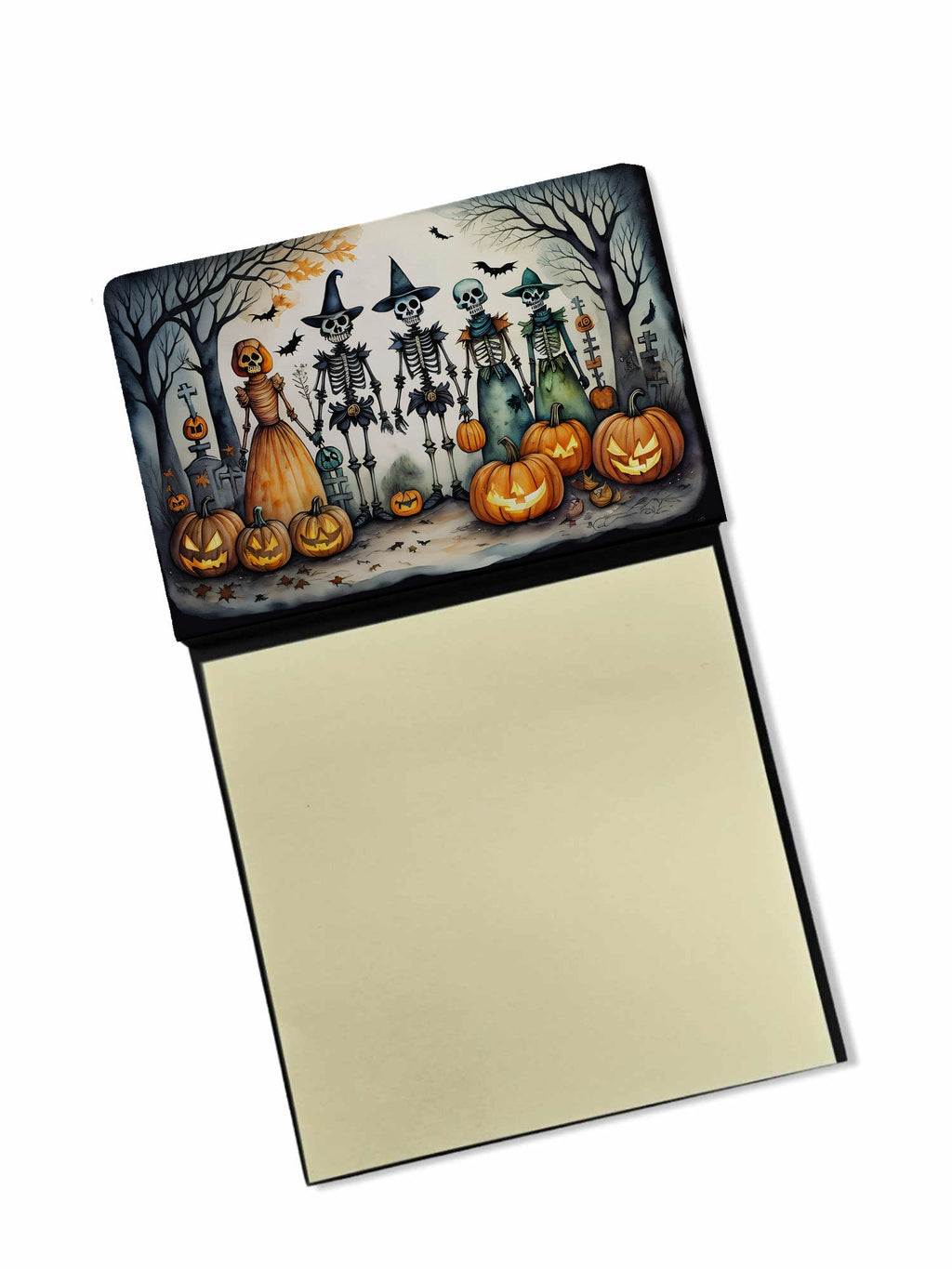 Calacas Skeletons Spooky Halloween Watercolor Sticky Note Holder Refillable Dispenser Desk Accessory 3x3 Pad Gift