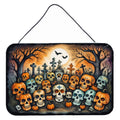Calaveras Sugar Skulls Spooky Halloween Wall or Door Hanging Prints Aluminum Metal Sign Kitchen Wall Bar Bathroom Plaque Home Decor, 8HX12W, Multicolor
