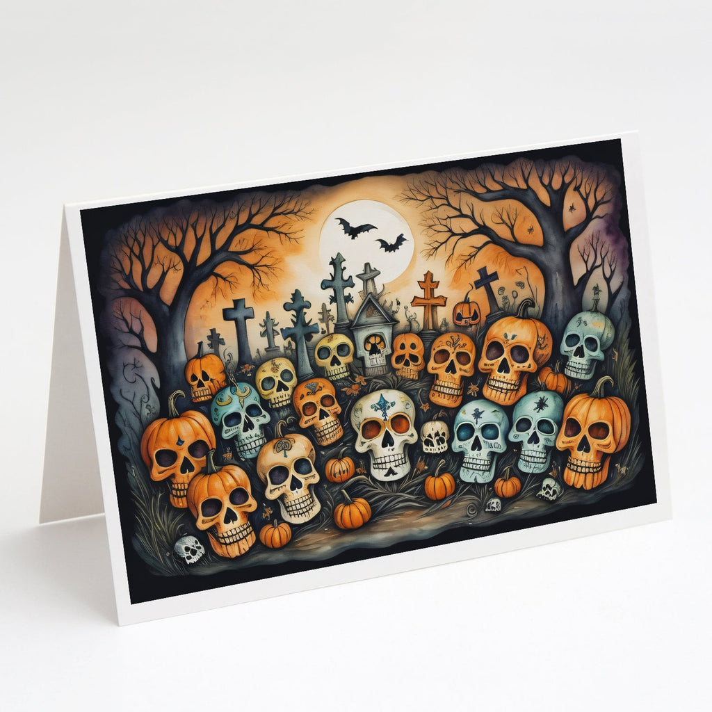 Calaveras Sugar Skulls Spooky Halloween Greeting Cards Pack of 8 Blank Cards with Envelopes Whimsical A7 Size 5x7