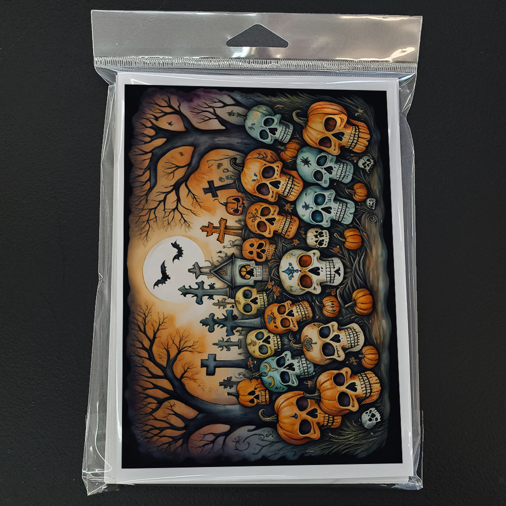 Calaveras Sugar Skulls Spooky Halloween Greeting Cards Pack of 8 Blank Cards with Envelopes Whimsical A7 Size 5x7