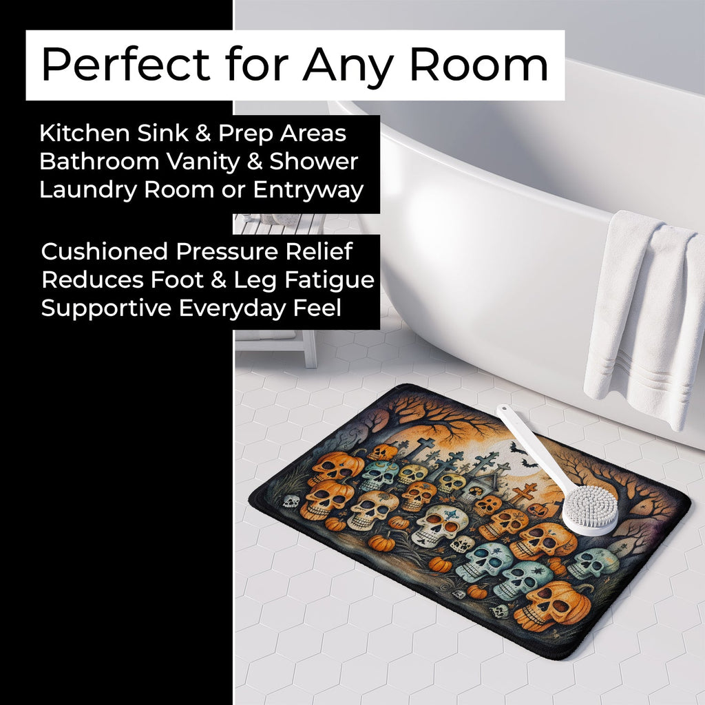 Calaveras Sugar Skulls Spooky Halloween Memory Foam Kitchen Mat Machine Washable Anti-Fatigue Cushion Comfort Bath or Kitchen Rug