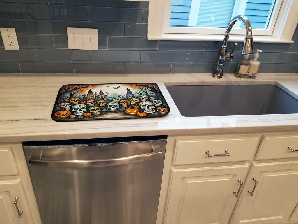 Calaveras Sugar Skulls Spooky Halloween Dish Drying Mat Absorbent Dish Drying Mat Pad for Kitchen Counter Dish Drainer Mat for Countertop, 14 x 21", Multicolor
