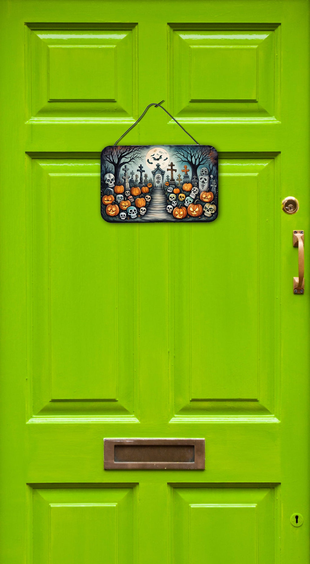 Calaveras Sugar Skulls Spooky Halloween Wall or Door Hanging Prints Aluminum Metal Sign Kitchen Wall Bar Bathroom Plaque Home Decor, 8HX12W, Multicolor