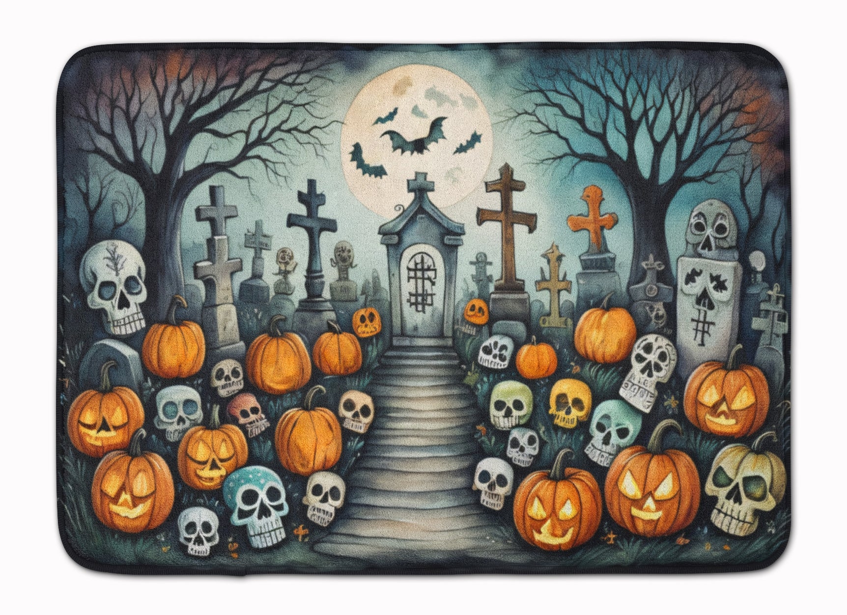Calaveras Sugar Skulls Spooky Halloween Memory Foam Kitchen Mat Machine Washable Anti-Fatigue Cushion Comfort Bath or Kitchen Rug