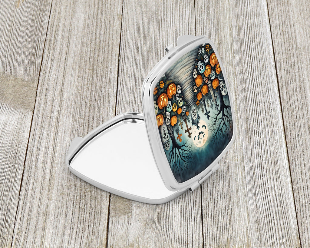 Calaveras Sugar Skulls Spooky Halloween Compact Mirror Decorative Travel Makeup Mirror for Women Girls Gifts Pocket Makeup Mirror Folding Handheld