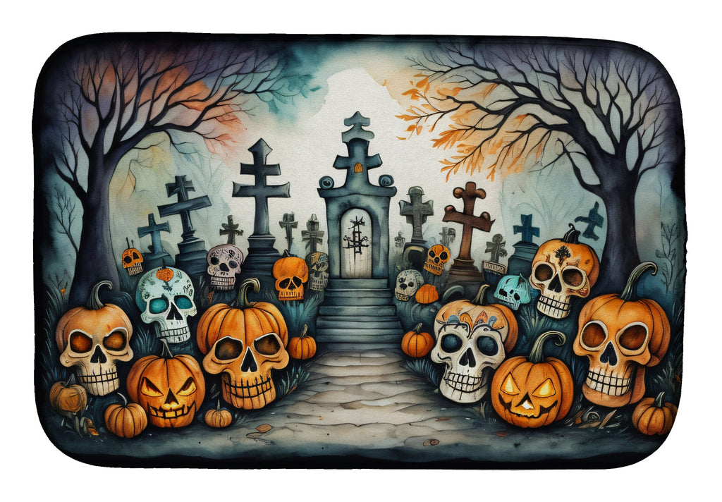 Calaveras Sugar Skulls Spooky Halloween Dish Drying Mat Absorbent Dish Drying Mat Pad for Kitchen Counter Dish Drainer Mat for Countertop, 14 x 21", Multicolor