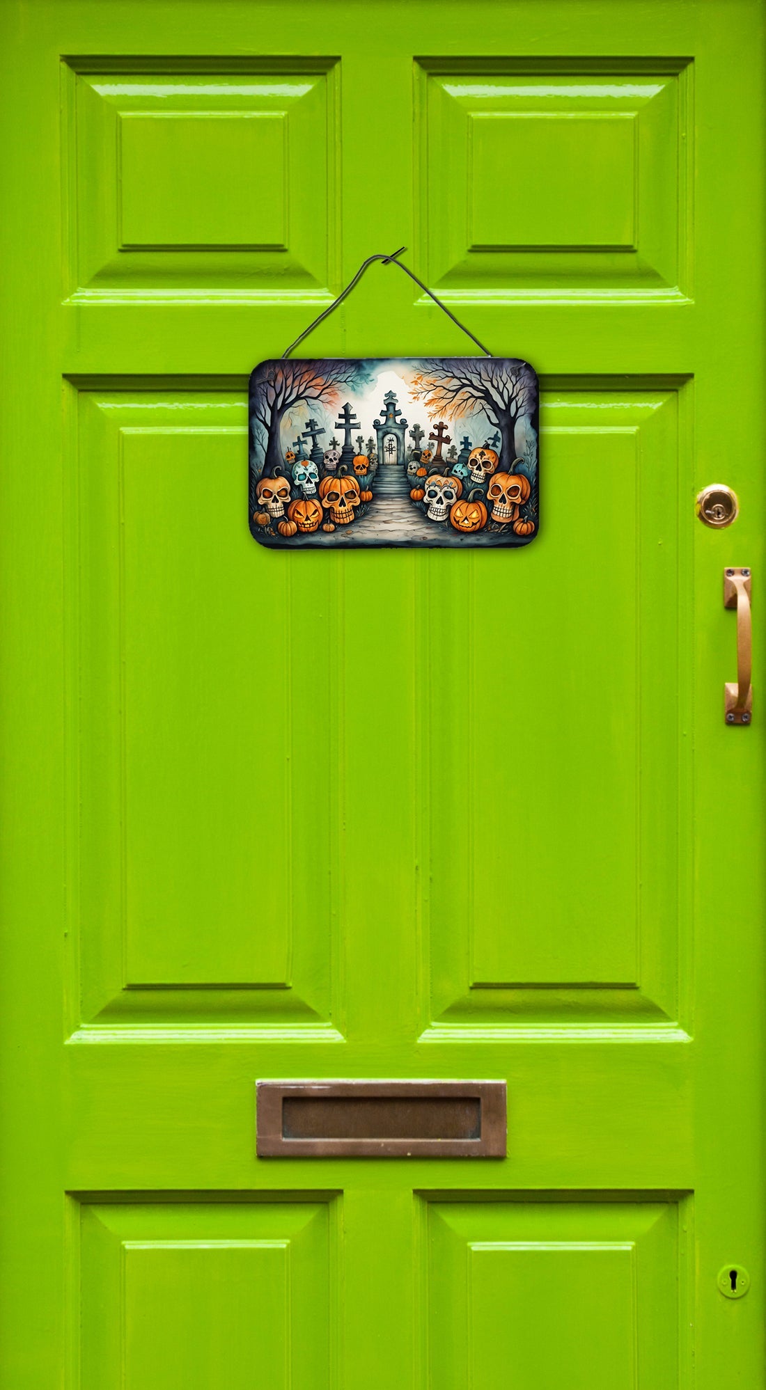 Calaveras Sugar Skulls Spooky Halloween Wall or Door Hanging Prints Aluminum Metal Sign Kitchen Wall Bar Bathroom Plaque Home Decor, 8HX12W, Multicolor