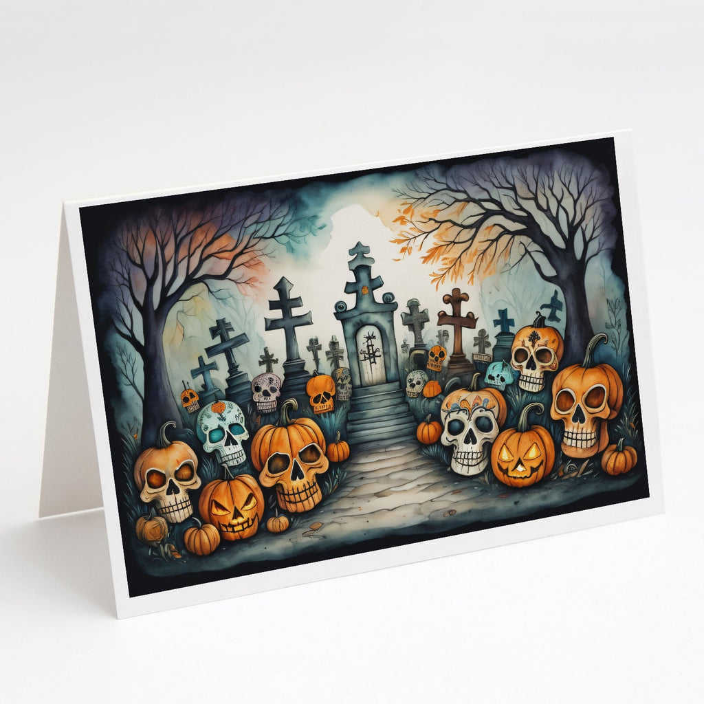 Calaveras Sugar Skulls Spooky Halloween Greeting Cards Pack of 8 Blank Cards with Envelopes Whimsical A7 Size 5x7