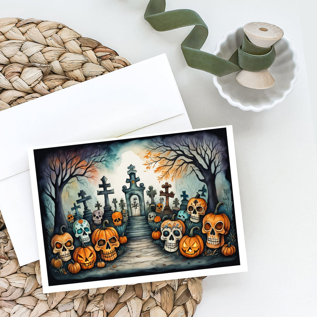 Calaveras Sugar Skulls Spooky Halloween Greeting Cards Pack of 8 Blank Cards with Envelopes Whimsical A7 Size 5x7