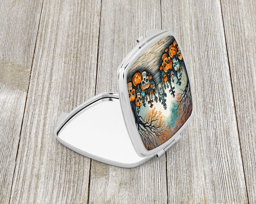 Calaveras Sugar Skulls Spooky Halloween Compact Mirror Decorative Travel Makeup Mirror for Women Girls Gifts Pocket Makeup Mirror Folding Handheld