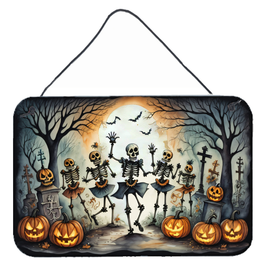 Dancing Skeletons Spooky Halloween Wall or Door Hanging Prints Aluminum Metal Sign Kitchen Wall Bar Bathroom Plaque Home Decor, 8HX12W, Multicolor