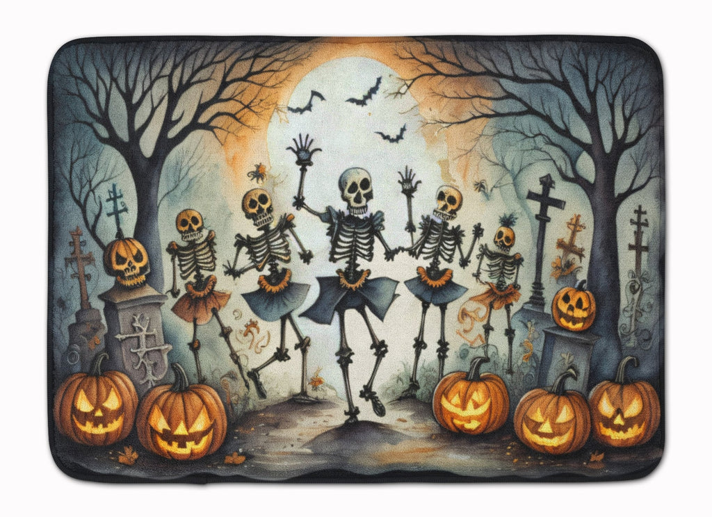 Dancing Skeletons Spooky Halloween Memory Foam Kitchen Mat Machine Washable Anti-Fatigue Cushion Comfort Bath or Kitchen Rug