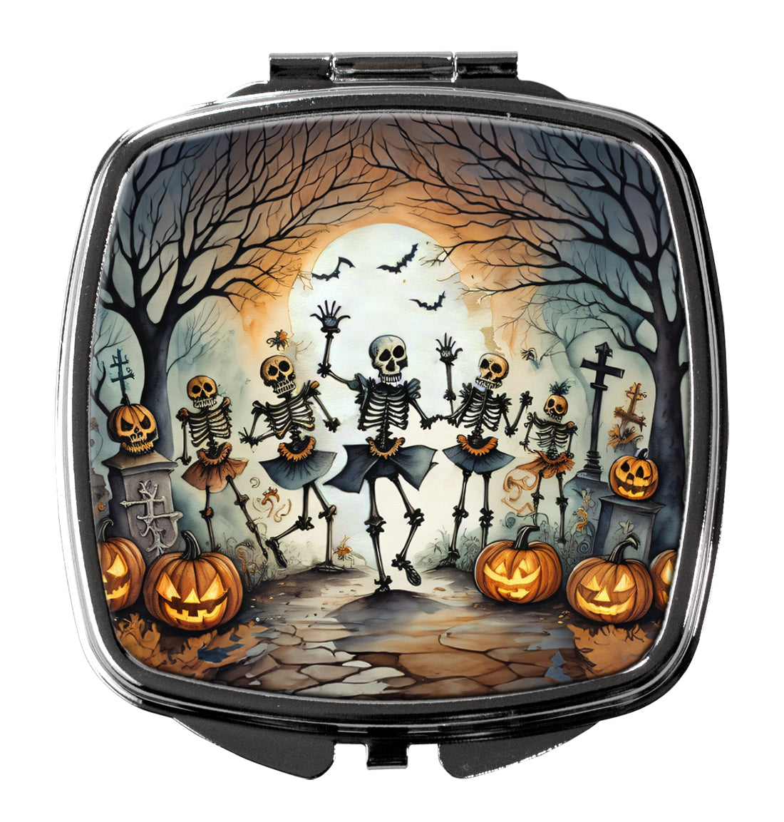 Dancing Skeletons Spooky Halloween Compact Mirror Decorative Travel Makeup Mirror for Women Girls Gifts Pocket Makeup Mirror Folding Handheld