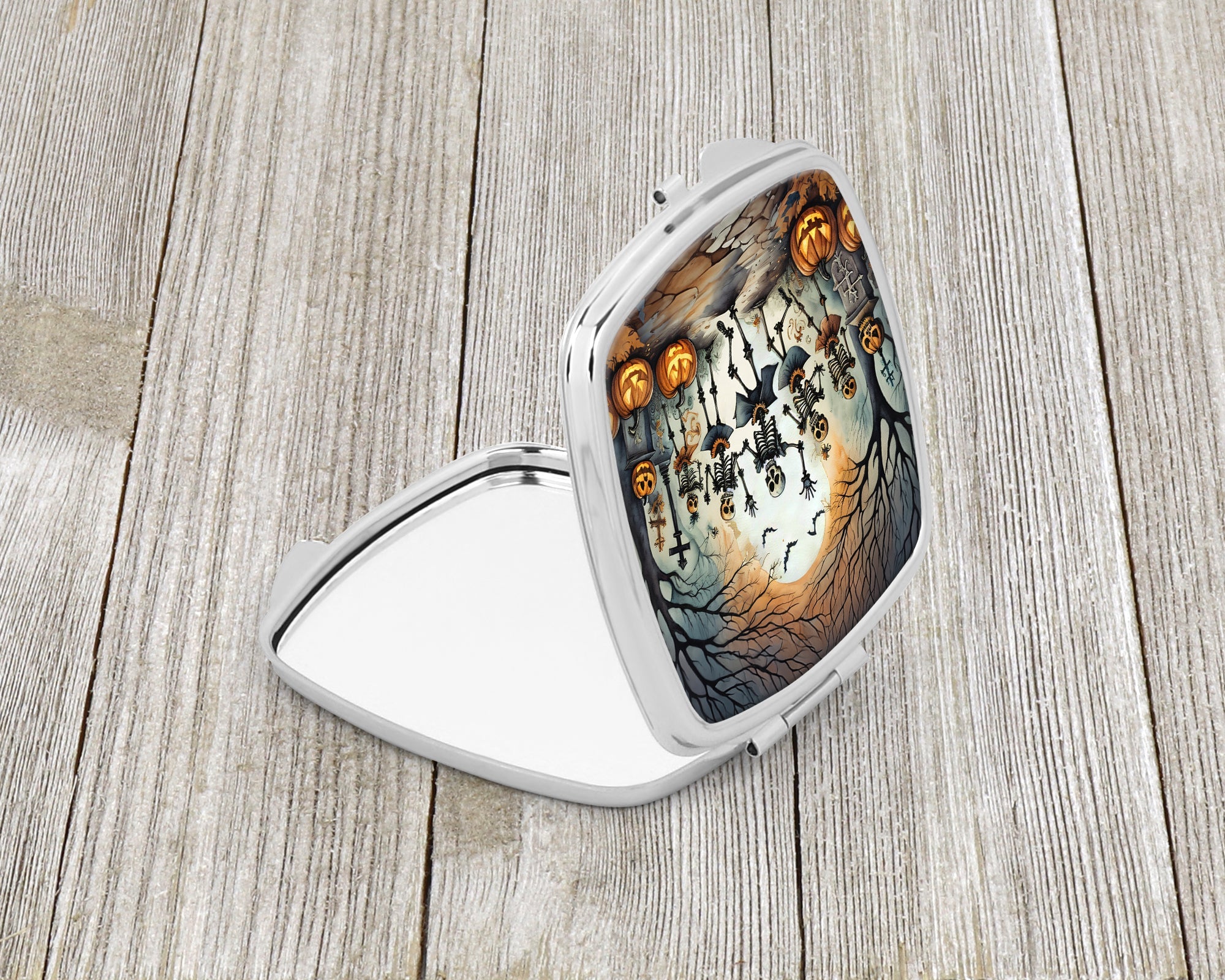 Dancing Skeletons Spooky Halloween Compact Mirror Decorative Travel Makeup Mirror for Women Girls Gifts Pocket Makeup Mirror Folding Handheld