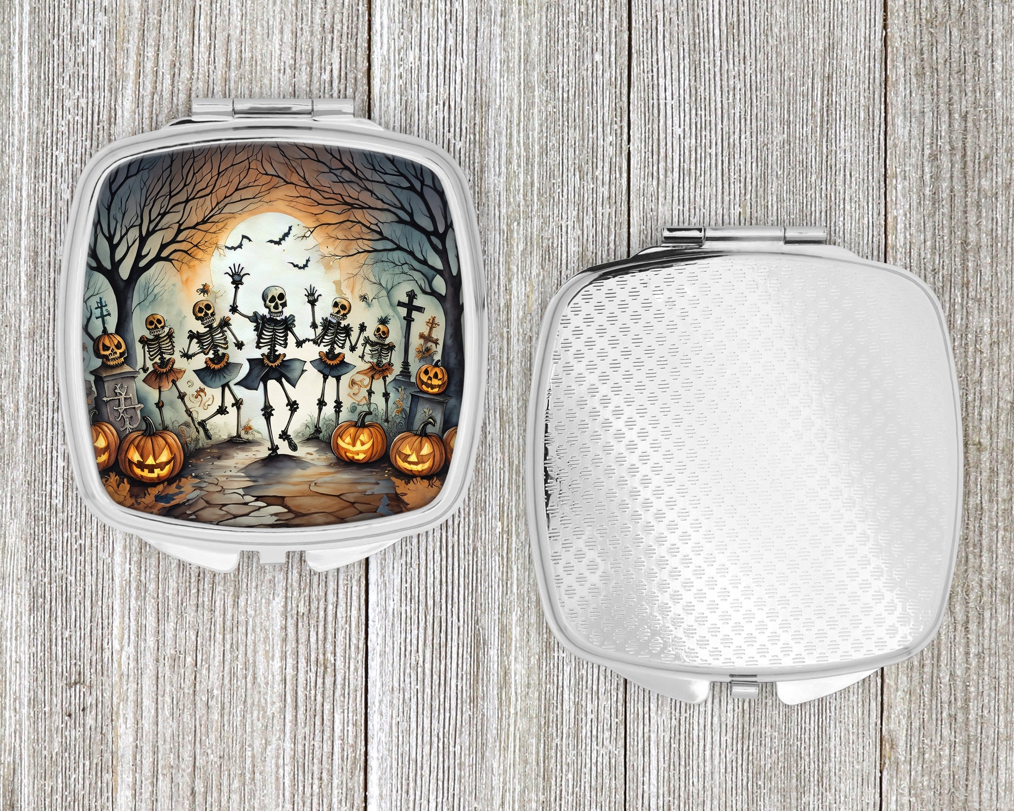 Dancing Skeletons Spooky Halloween Compact Mirror Decorative Travel Makeup Mirror for Women Girls Gifts Pocket Makeup Mirror Folding Handheld