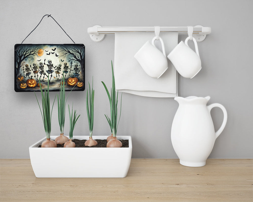 Dancing Skeletons Spooky Halloween Wall or Door Hanging Prints Aluminum Metal Sign Kitchen Wall Bar Bathroom Plaque Home Decor, 8HX12W, Multicolor