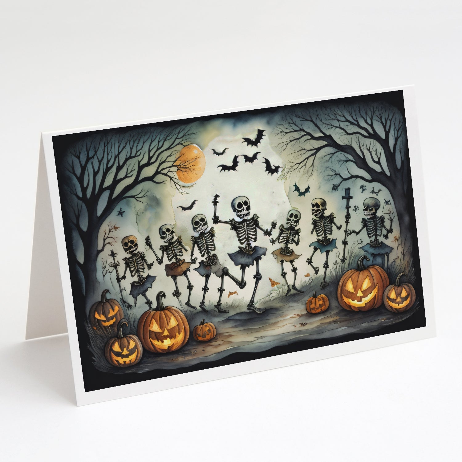Dancing Skeletons Spooky Halloween Greeting Cards Pack of 8 Blank Cards with Envelopes Whimsical A7 Size 5x7