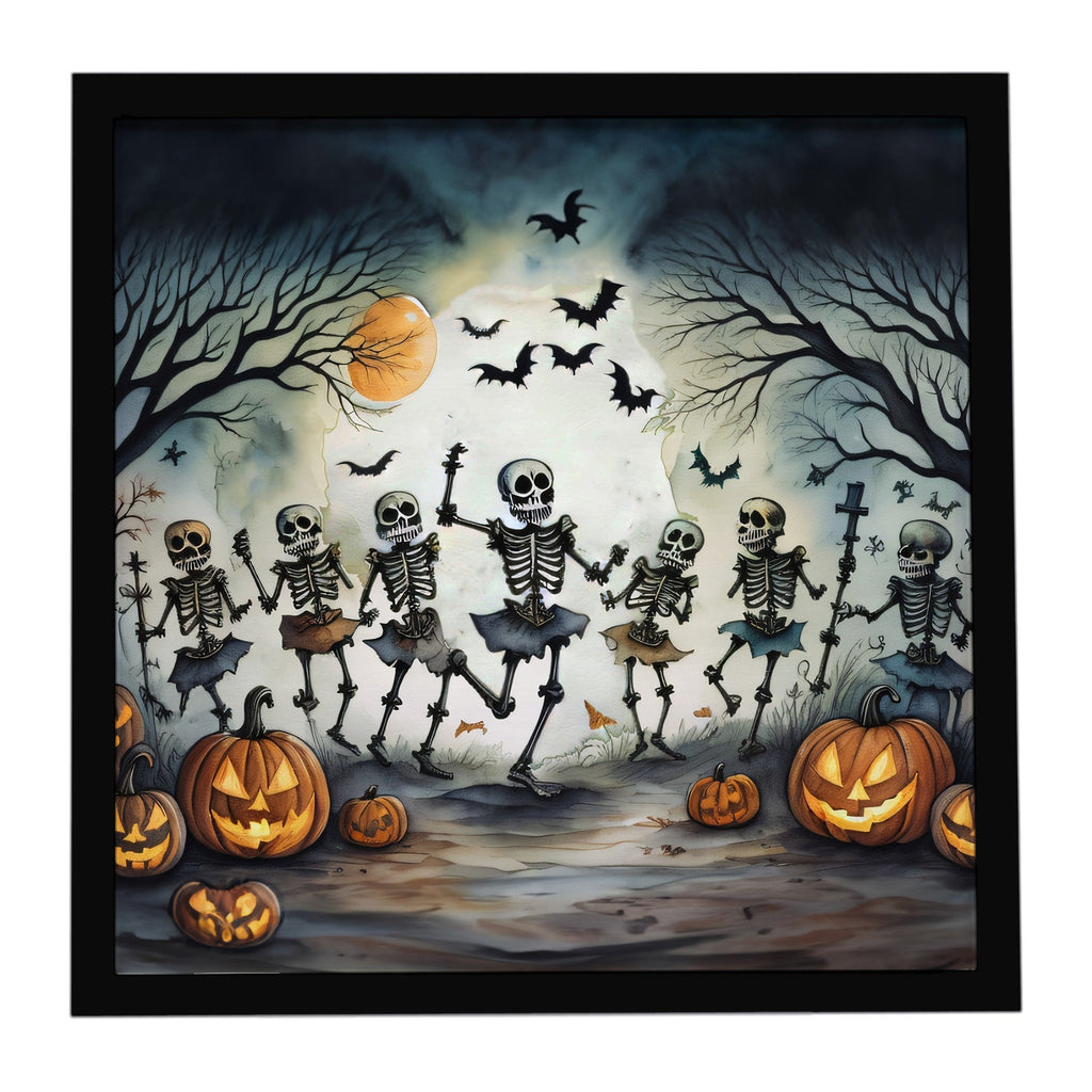 Dancing Skeletons Spooky Halloween Framed Metal Print Bathroom, Kitchen, Office, Home Decor Wall Art Ready to Hang, Square, 8X8