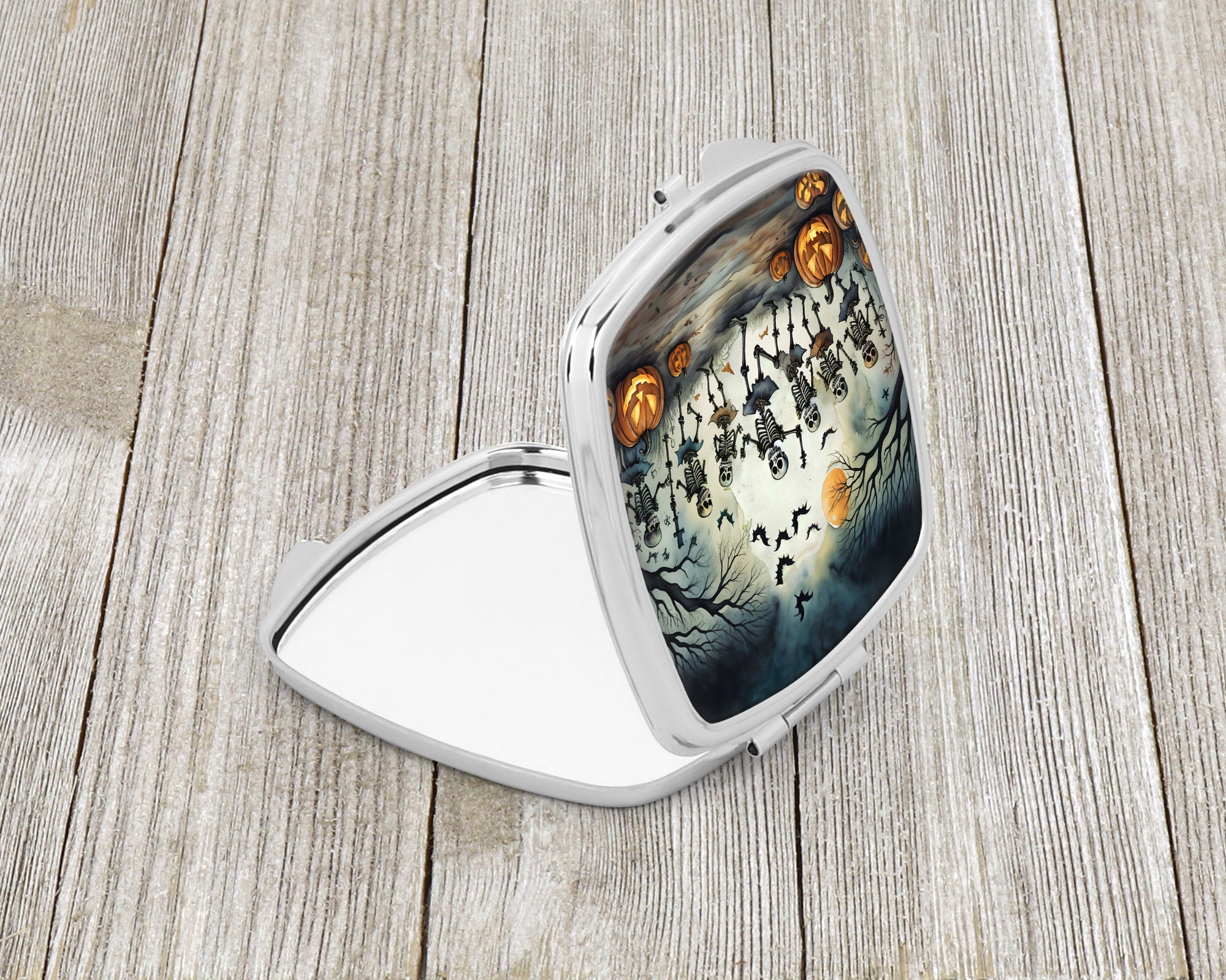 Dancing Skeletons Spooky Halloween Compact Mirror Decorative Travel Makeup Mirror for Women Girls Gifts Pocket Makeup Mirror Folding Handheld