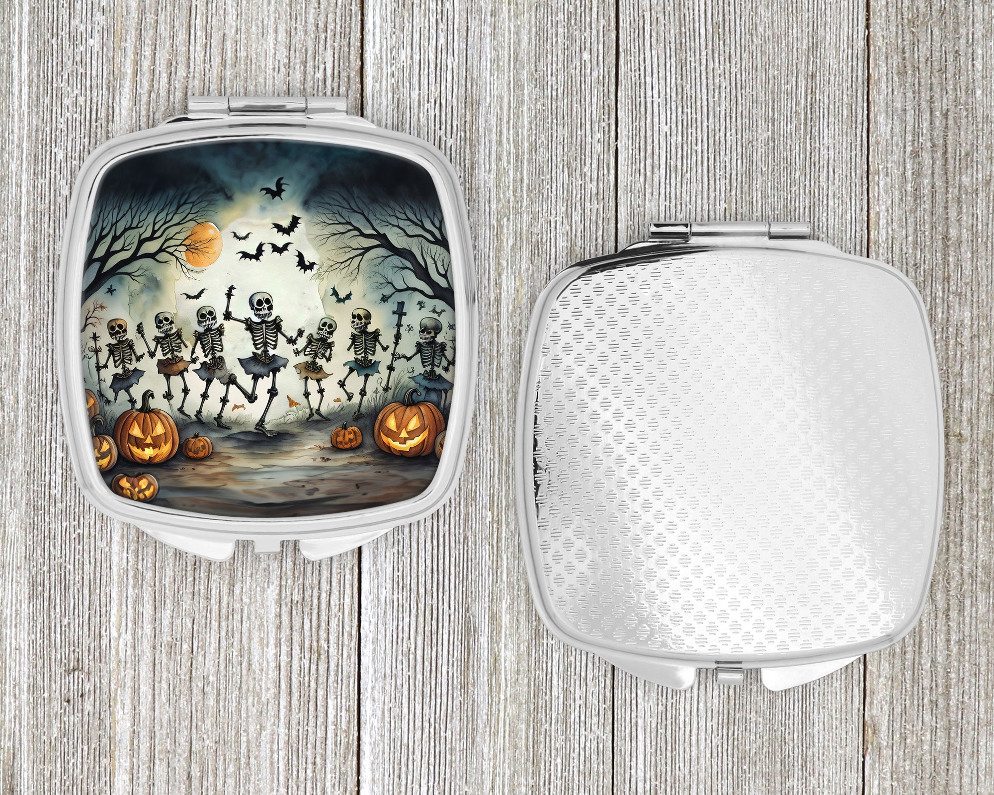 Dancing Skeletons Spooky Halloween Compact Mirror Decorative Travel Makeup Mirror for Women Girls Gifts Pocket Makeup Mirror Folding Handheld