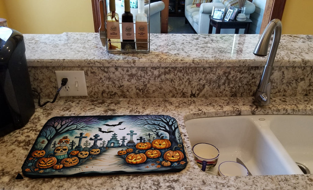 Day of the Dead Spooky Halloween Dish Drying Mat Absorbent Dish Drying Mat Pad for Kitchen Counter Dish Drainer Mat for Countertop, 14 x 21", Multicolor