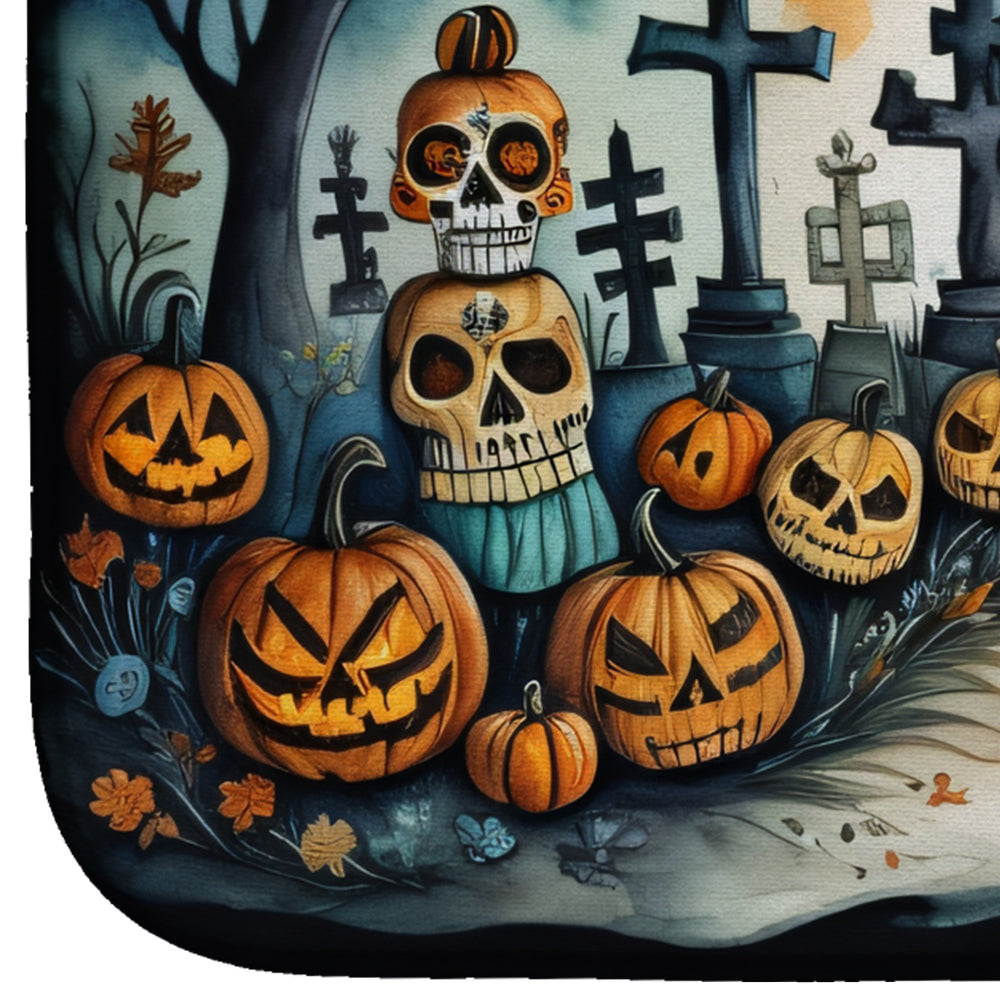 Day of the Dead Spooky Halloween Dish Drying Mat Absorbent Dish Drying Mat Pad for Kitchen Counter Dish Drainer Mat for Countertop, 14 x 21", Multicolor