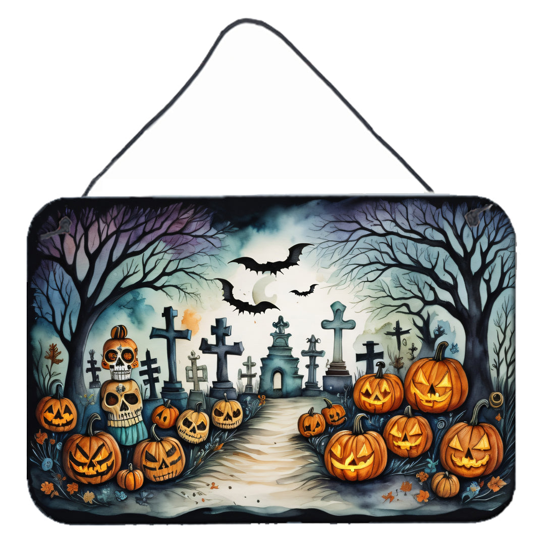 Day of the Dead Spooky Halloween Wall or Door Hanging Prints Aluminum Metal Sign Kitchen Wall Bar Bathroom Plaque Home Decor, 8HX12W, Multicolor