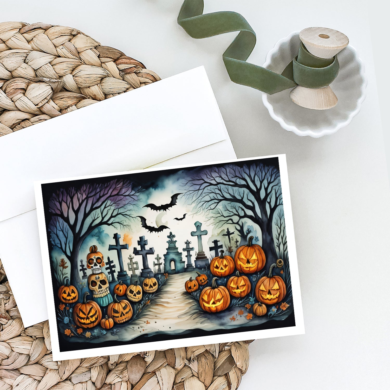 Day of the Dead Spooky Halloween Greeting Cards Pack of 8 Blank Cards with Envelopes Whimsical A7 Size 5x7