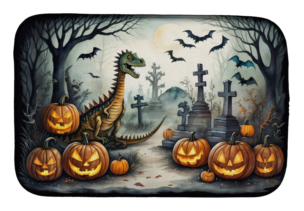 Dinosaurs Spooky Halloween Dish Drying Mat Absorbent Dish Drying Mat Pad for Kitchen Counter Dish Drainer Mat for Countertop, 14 x 21", Multicolor