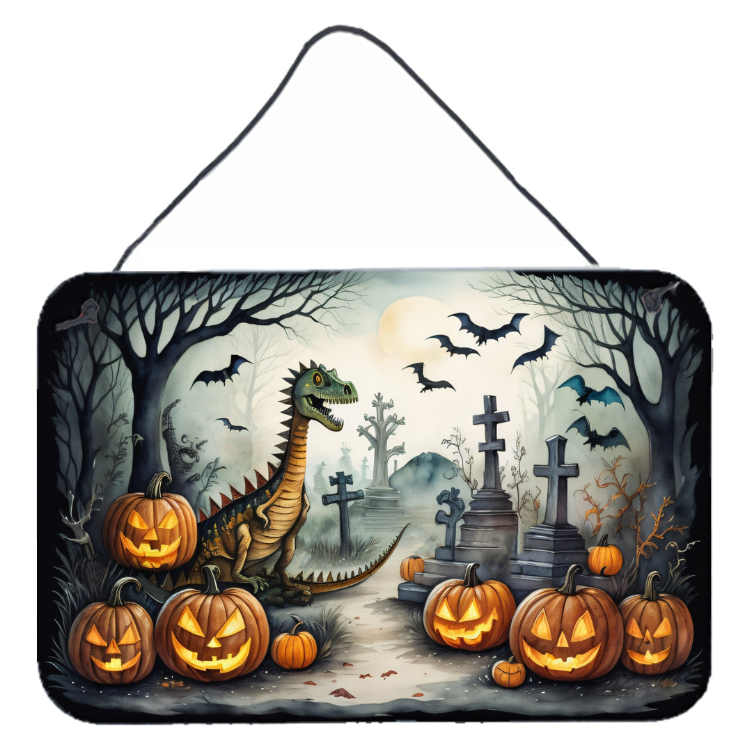Dinosaurs Spooky Halloween Wall or Door Hanging Prints Aluminum Metal Sign Kitchen Wall Bar Bathroom Plaque Home Decor, 8HX12W, Multicolor