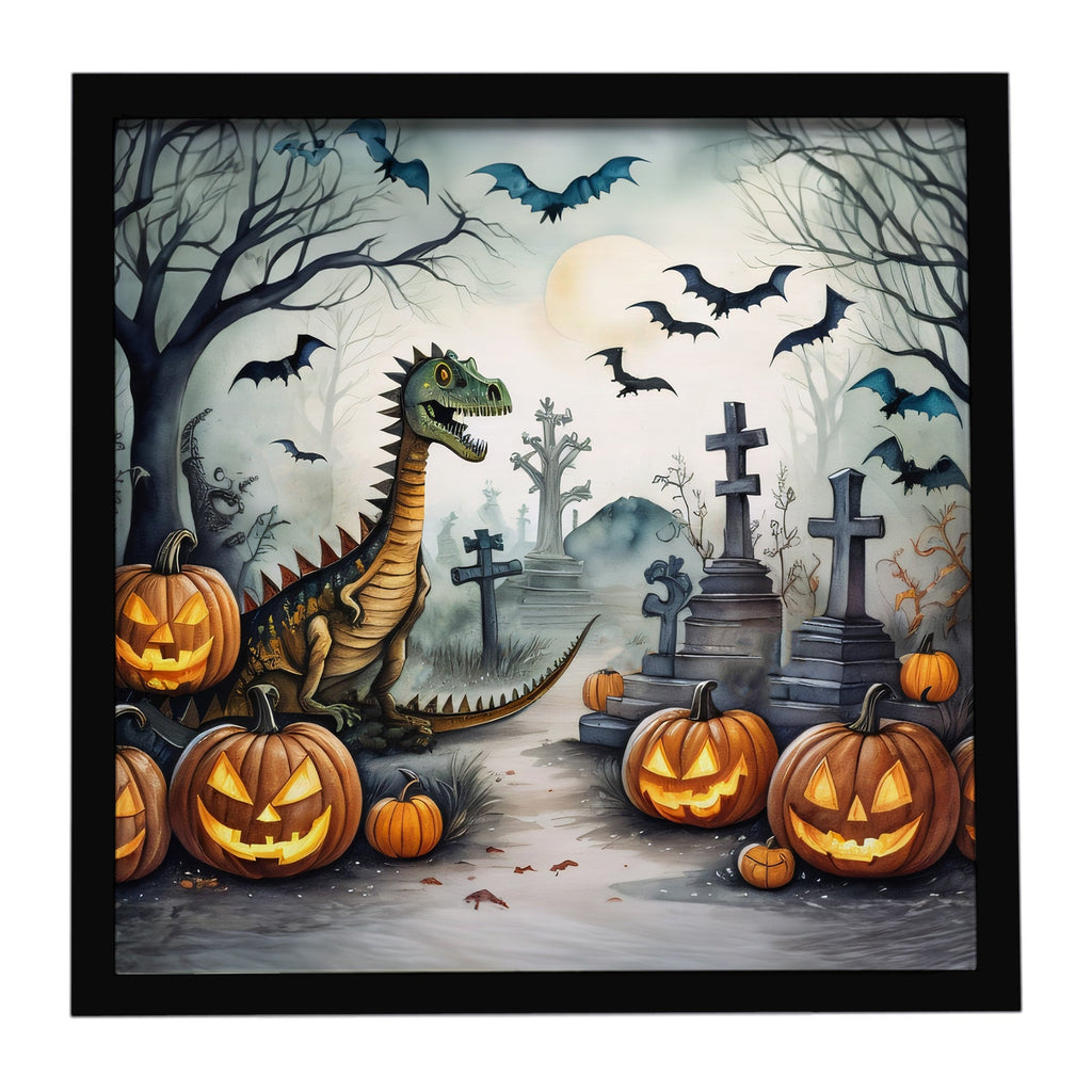 Dinosaurs Spooky Halloween Framed Metal Print Bathroom, Kitchen, Office, Home Decor Wall Art Ready to Hang, Square, 8X8
