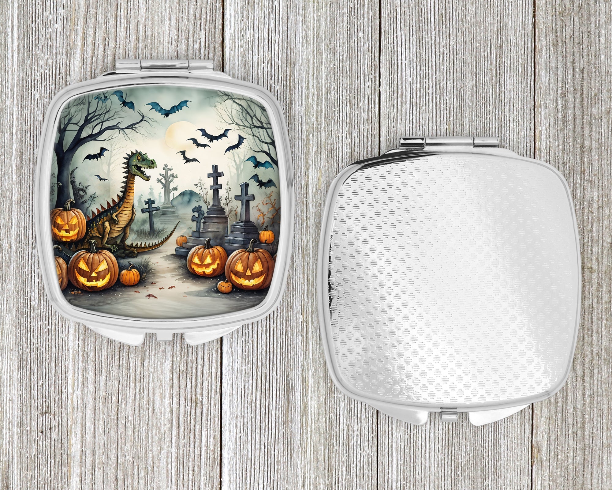 Dinosaurs Spooky Halloween Compact Mirror Decorative Travel Makeup Mirror for Women Girls Gifts Pocket Makeup Mirror Folding Handheld