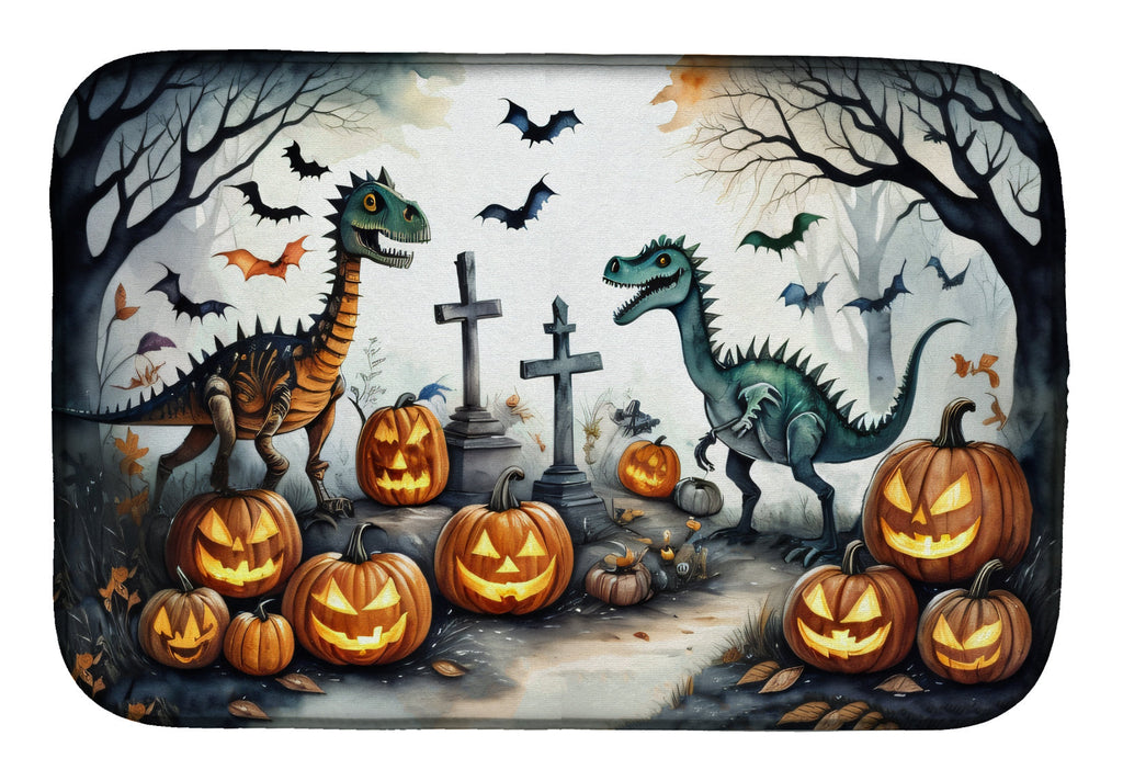 Dinosaurs Spooky Halloween Dish Drying Mat Absorbent Dish Drying Mat Pad for Kitchen Counter Dish Drainer Mat for Countertop, 14 x 21", Multicolor