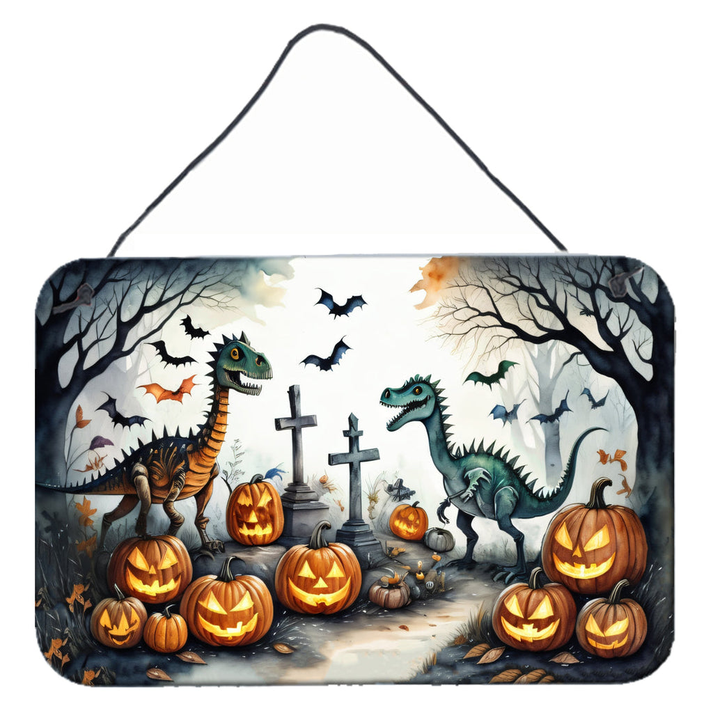 Dinosaurs Spooky Halloween Wall or Door Hanging Prints Aluminum Metal Sign Kitchen Wall Bar Bathroom Plaque Home Decor, 8HX12W, Multicolor