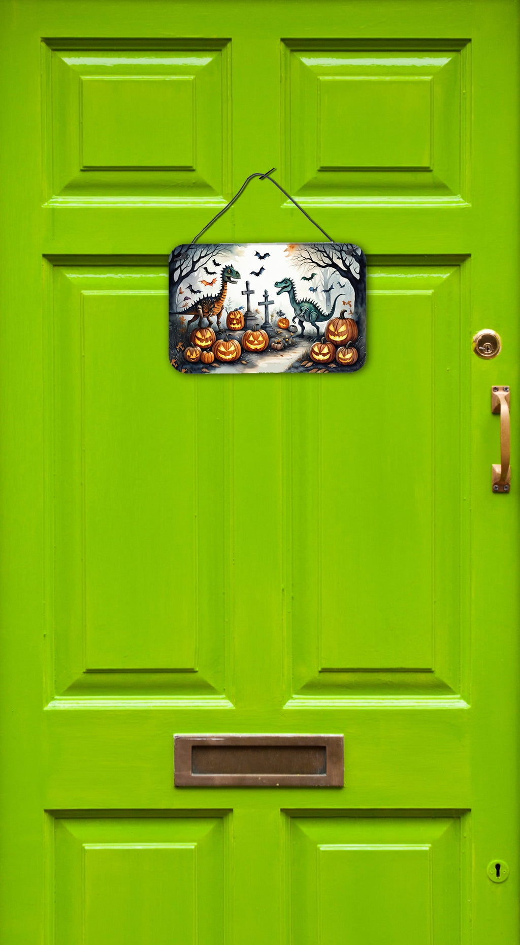 Dinosaurs Spooky Halloween Wall or Door Hanging Prints Aluminum Metal Sign Kitchen Wall Bar Bathroom Plaque Home Decor, 8HX12W, Multicolor