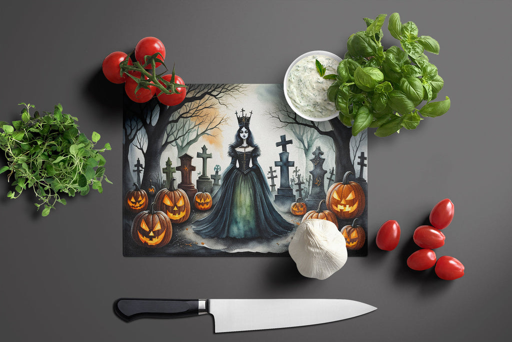Evil Queen Spooky Halloween Cutting Board Tempered Glass Kitchen Cutting Surface, Heat Resistant Chopping, Non-Slip Feet, Food Prep & Serving