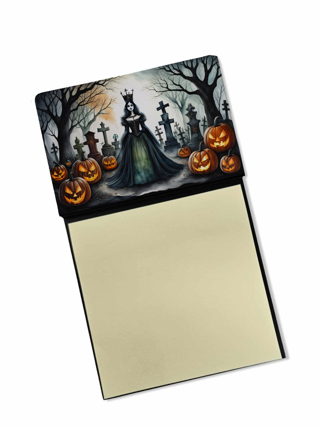 Evil Queen Spooky Halloween Watercolor Sticky Note Holder Refillable Dispenser Desk Accessory 3x3 Pad Gift