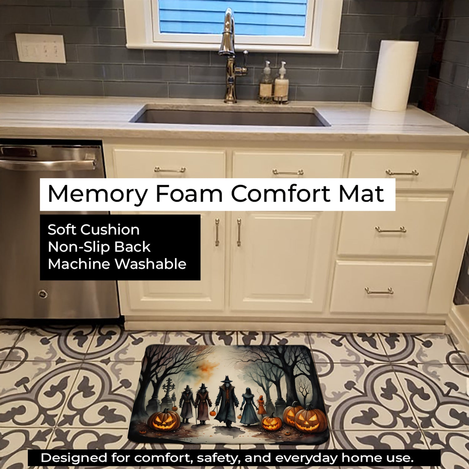 Vampires Spooky Halloween Memory Foam Kitchen Mat Machine Washable Anti-Fatigue Cushion Comfort Bath or Kitchen Rug