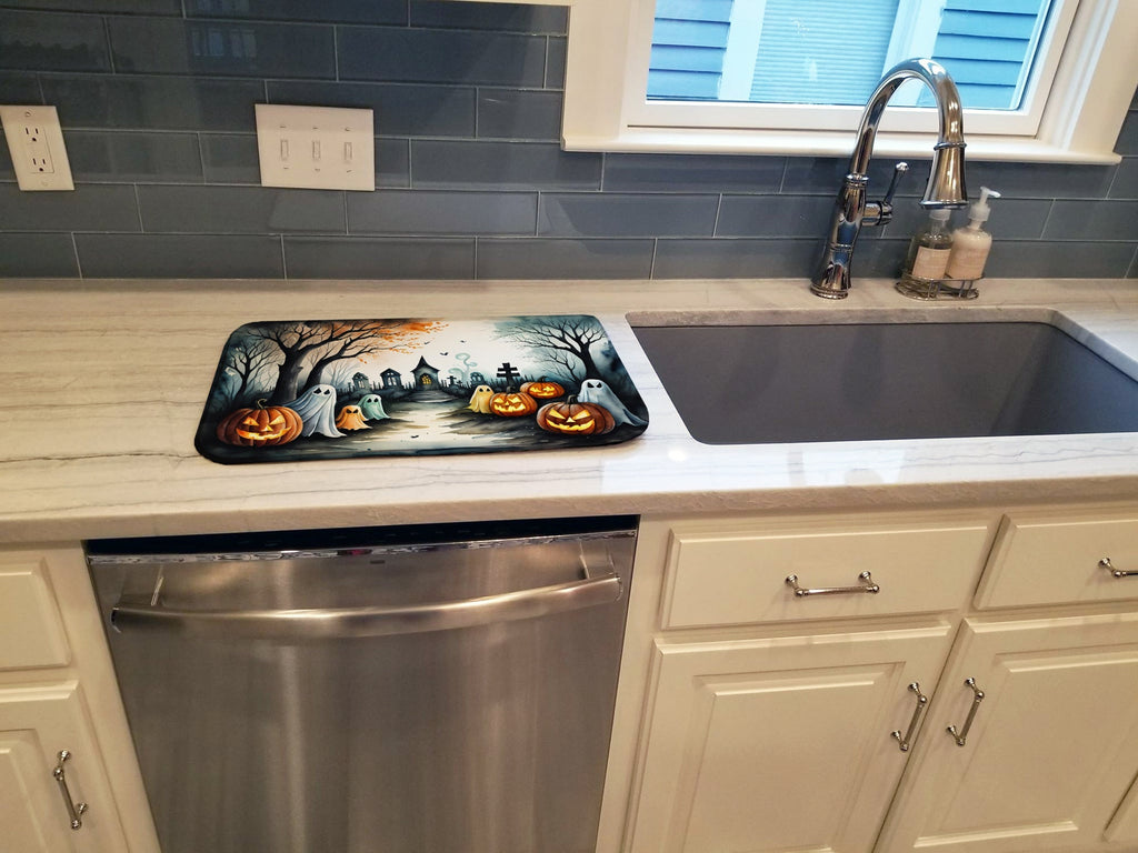 Ghosts Spooky Halloween Dish Drying Mat Absorbent Dish Drying Mat Pad for Kitchen Counter Dish Drainer Mat for Countertop, 14 x 21", Multicolor