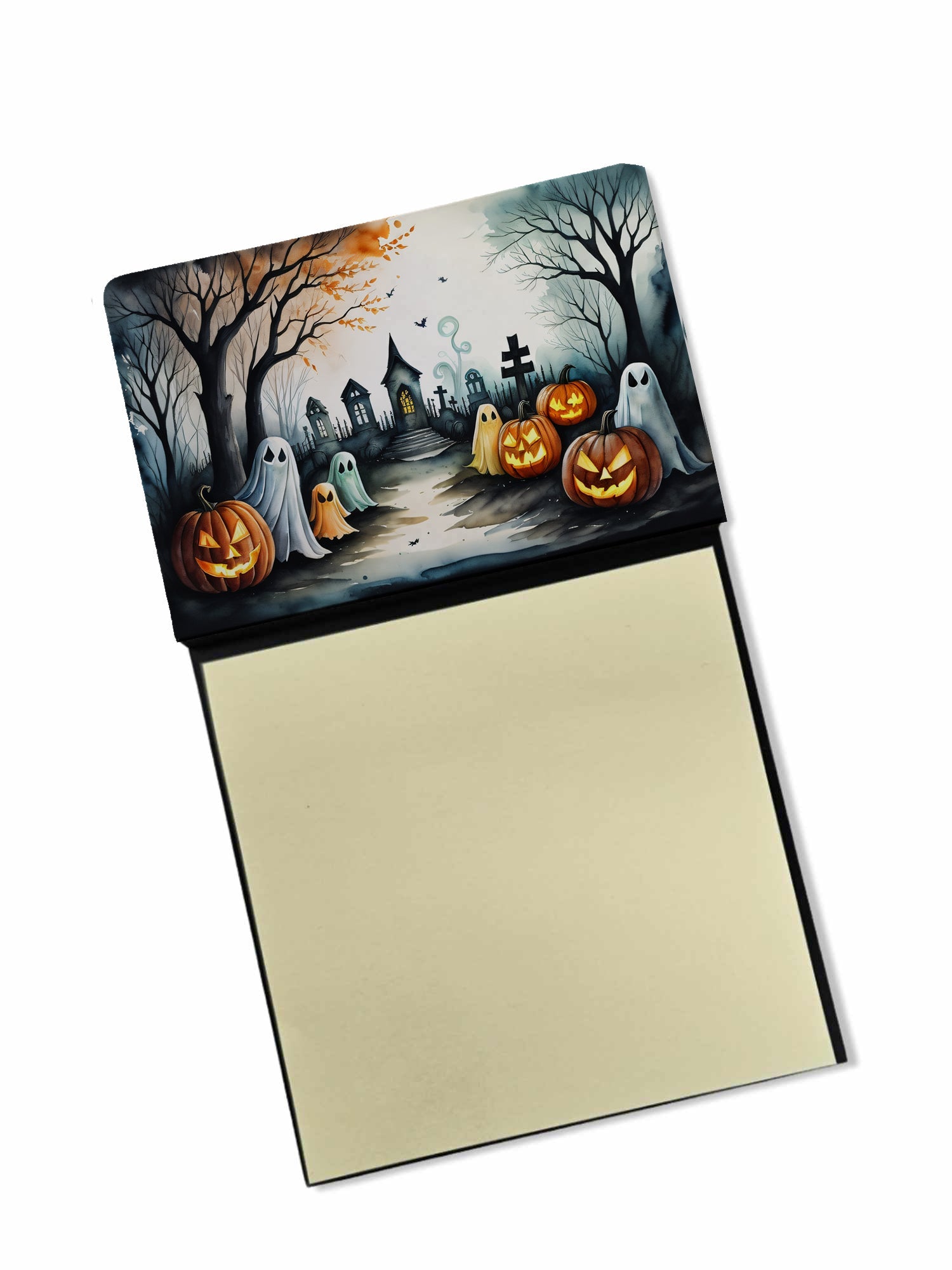 Ghosts Spooky Halloween Watercolor Sticky Note Holder Refillable Dispenser Desk Accessory 3x3 Pad Gift