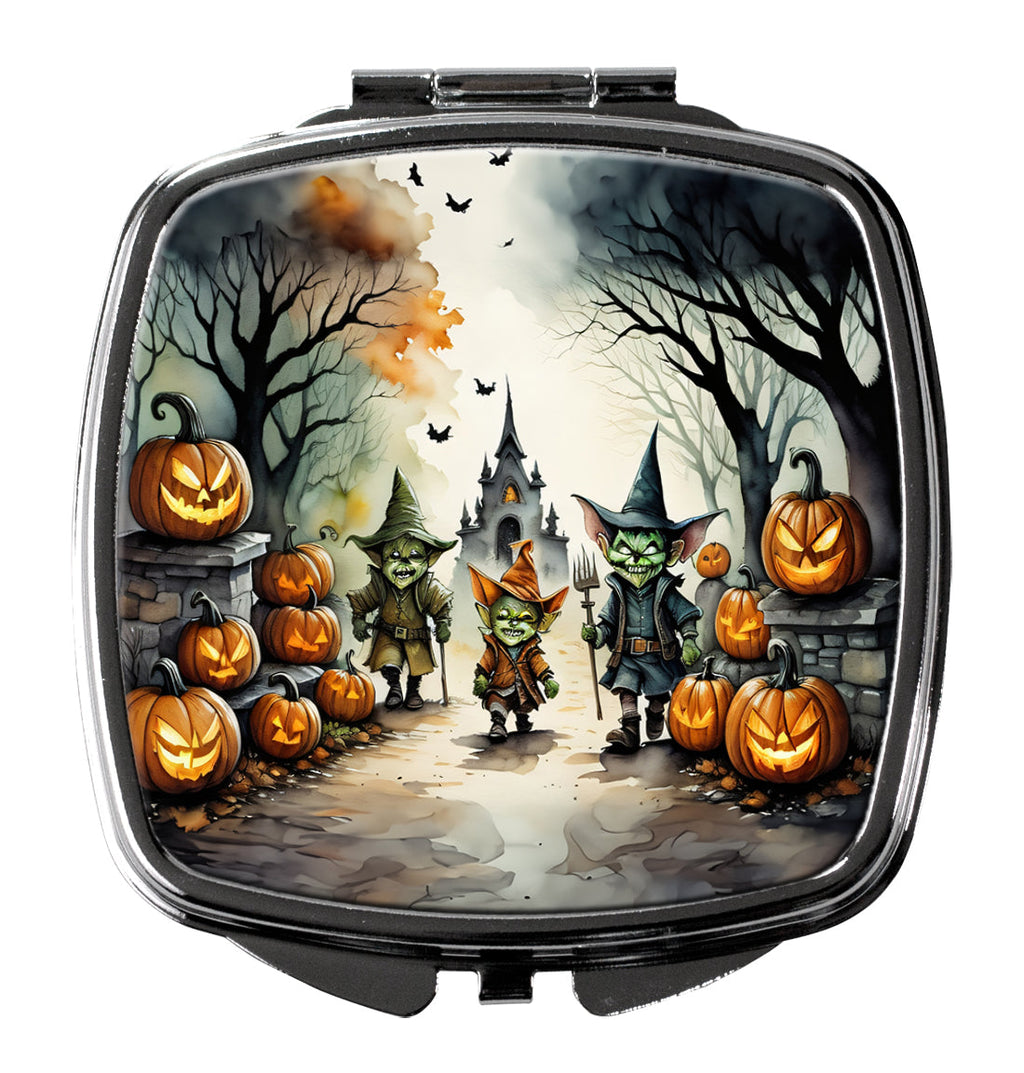 Goblins Spooky Halloween Compact Mirror Decorative Travel Makeup Mirror for Women Girls Gifts Pocket Makeup Mirror Folding Handheld