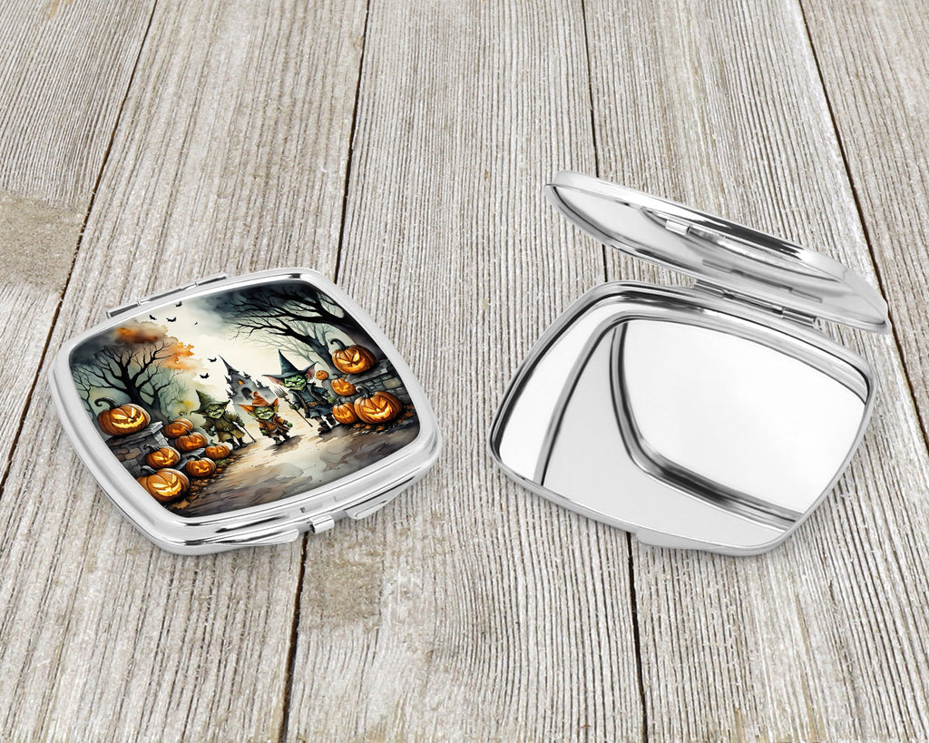 Goblins Spooky Halloween Compact Mirror Decorative Travel Makeup Mirror for Women Girls Gifts Pocket Makeup Mirror Folding Handheld