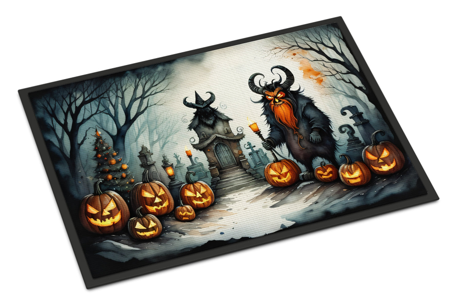 Krampus The Christmas Demon Spooky Halloween Doormat Indoor Outdoor 24H X 36W Front Door Mat Rugs for Entryway, Non Slip Washable Low Pile,