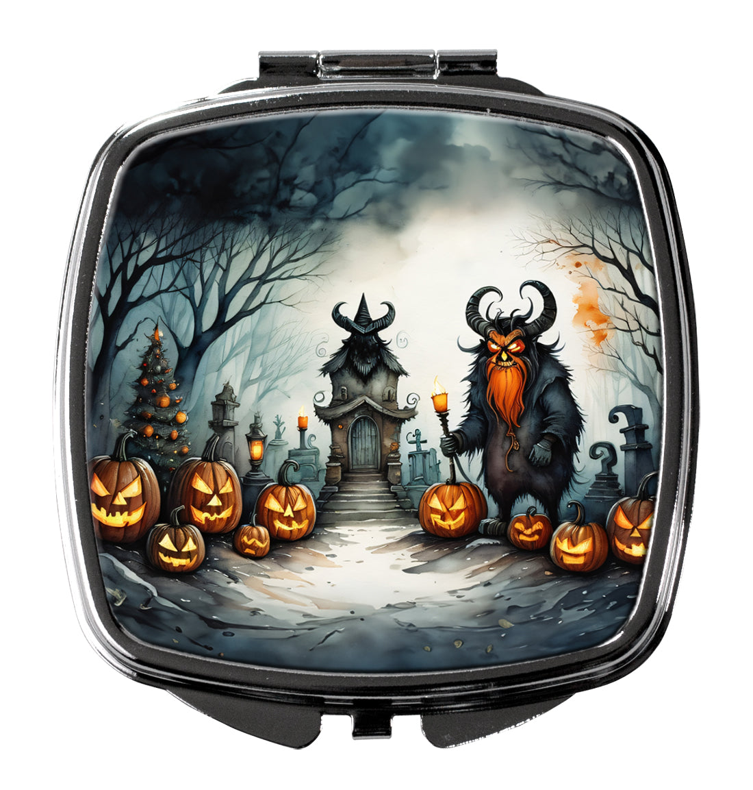 Krampus The Christmas Demon Spooky Halloween Compact Mirror Decorative Travel Makeup Mirror for Women Girls Gifts Pocket Makeup Mirror Folding Handheld