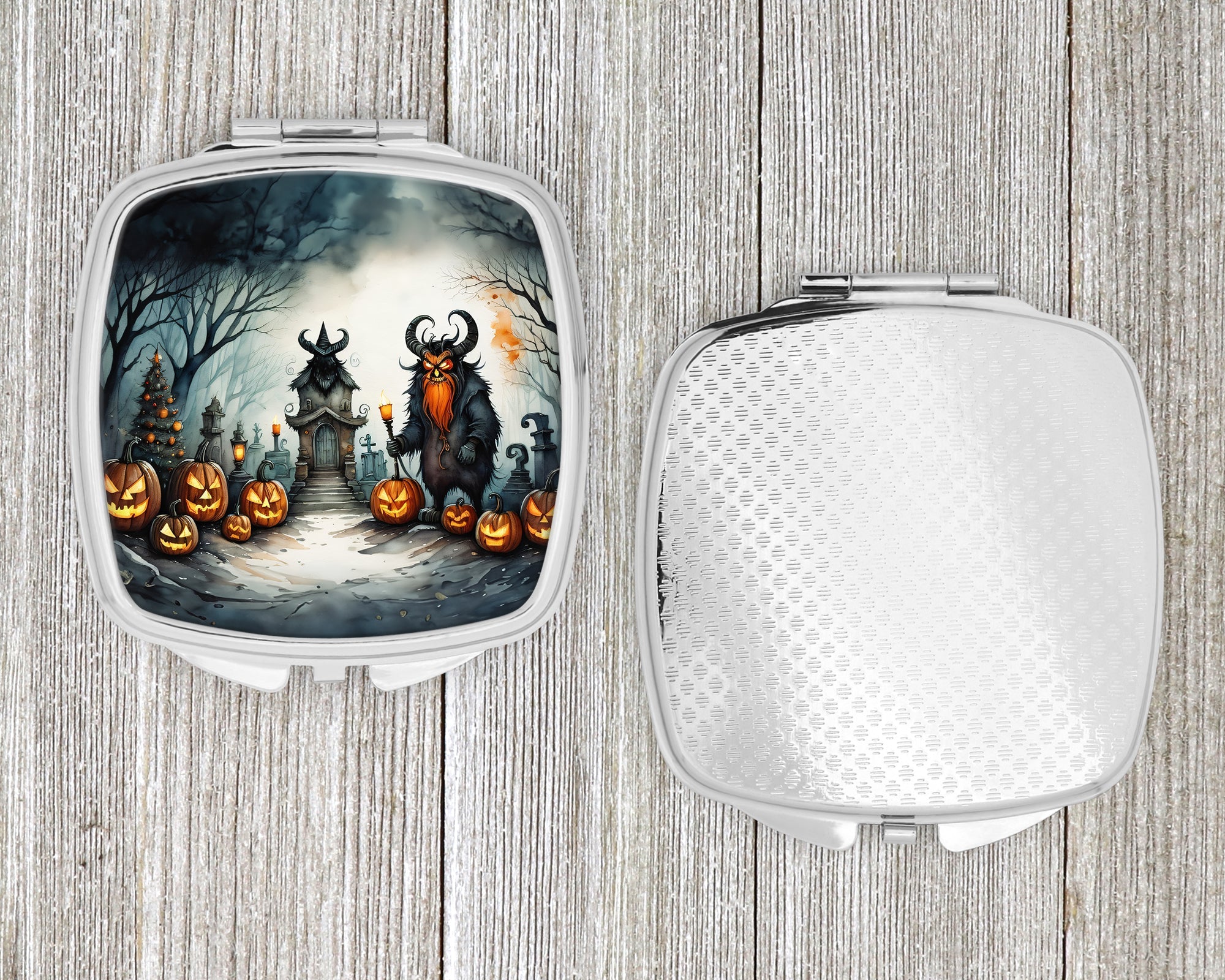 Krampus The Christmas Demon Spooky Halloween Compact Mirror Decorative Travel Makeup Mirror for Women Girls Gifts Pocket Makeup Mirror Folding Handheld