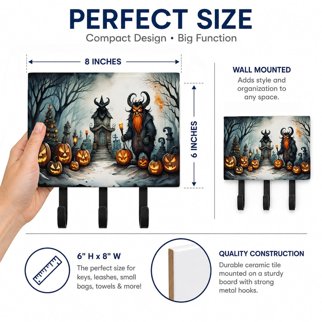 Krampus The Christmas Demon Spooky Halloween Leash or Key Holder Wall Hooks, Coat Rack Wall Mount, for Hanging Keys, Towels, Aprons, Leashes